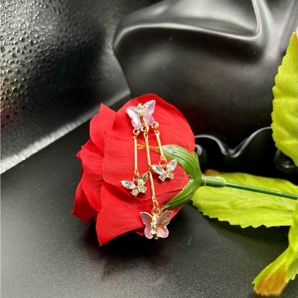 New Purple Crystal Butterfly Drop Earrings - Picture 10 of 16